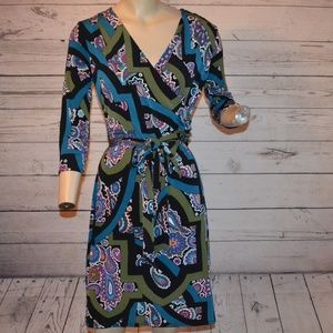 Nicole Miller Blue Green Paisley Wrap Dress Size M